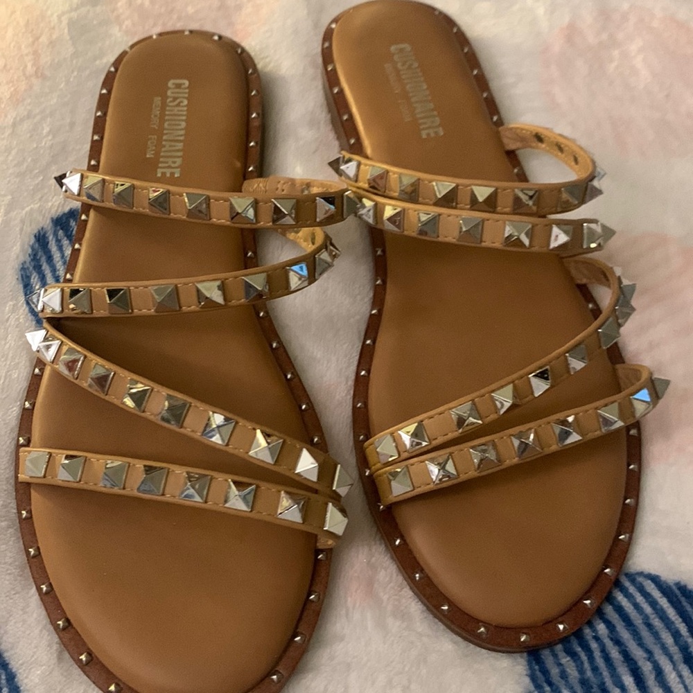 Tan leather sandals with silver studs size 8.5